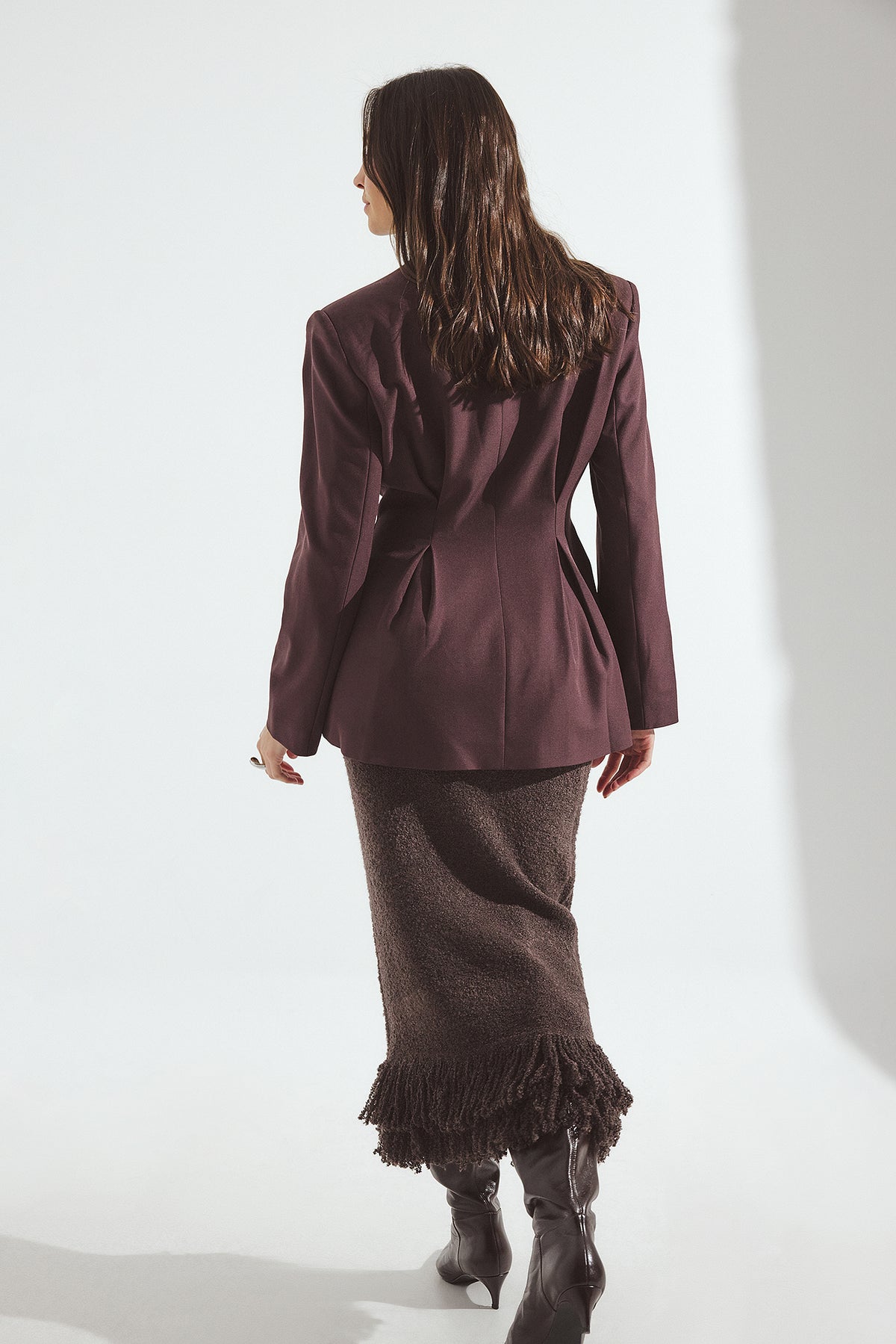 Oversized Fitted Waist Blazer - Plum