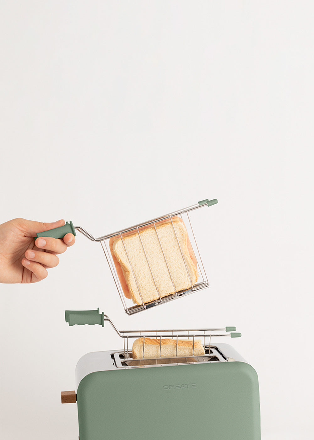 Pack Toast Retro - Petit Grille-Pain À Fentes Larges + 2 Grilles Pour Sandwichs - Vert Sauge