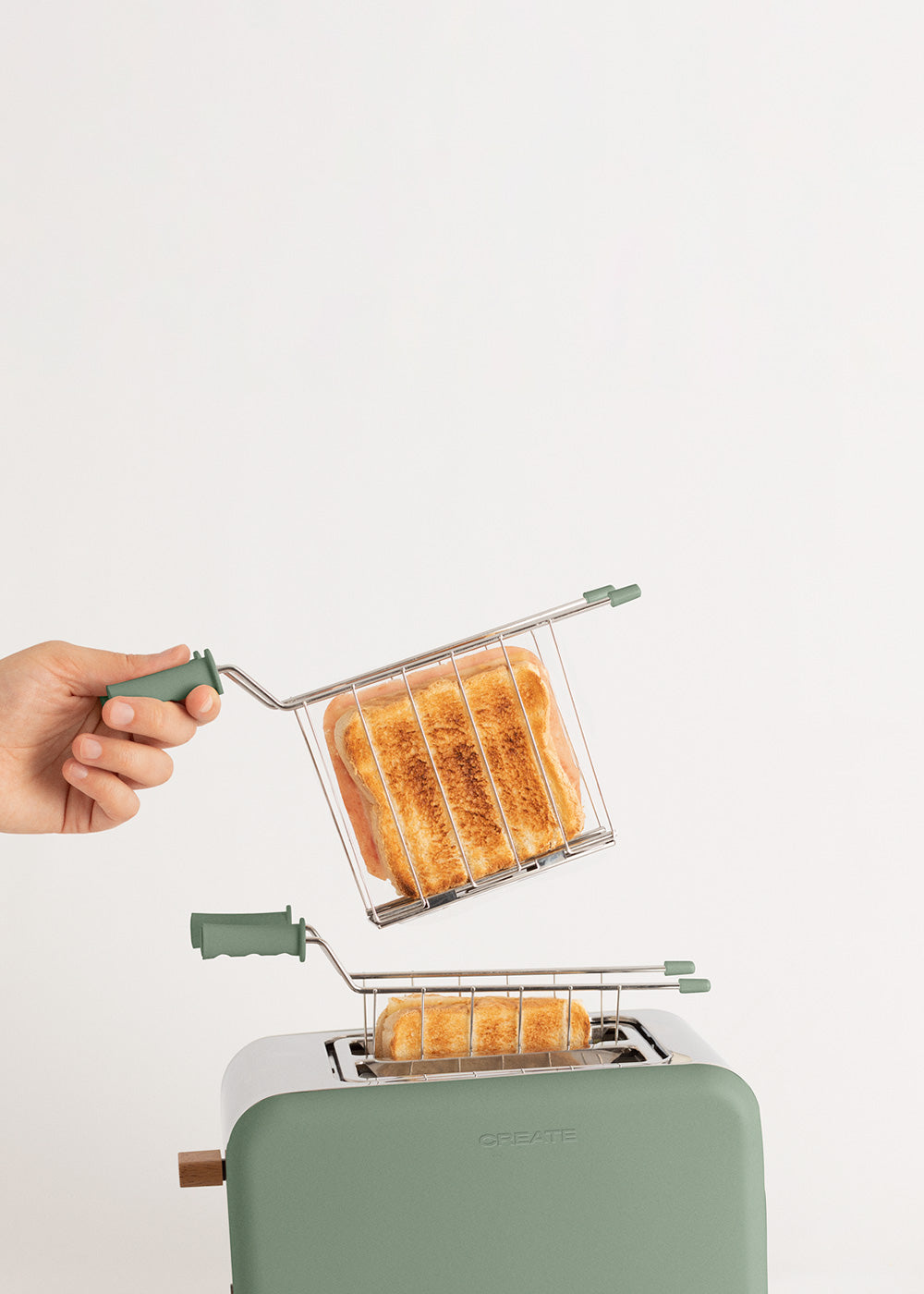 Pack Toast Retro - Petit Grille-Pain À Fentes Larges + 2 Grilles Pour Sandwichs - Vert Sauge