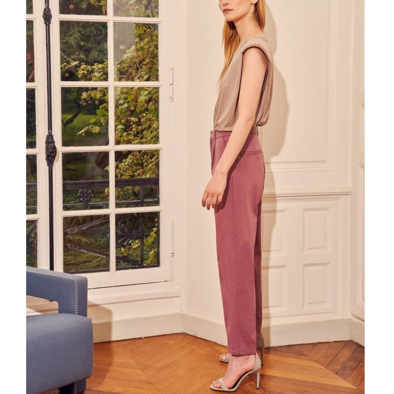 Ambre Highwaist Cropped Chino Trousers - Purple Grey - Women