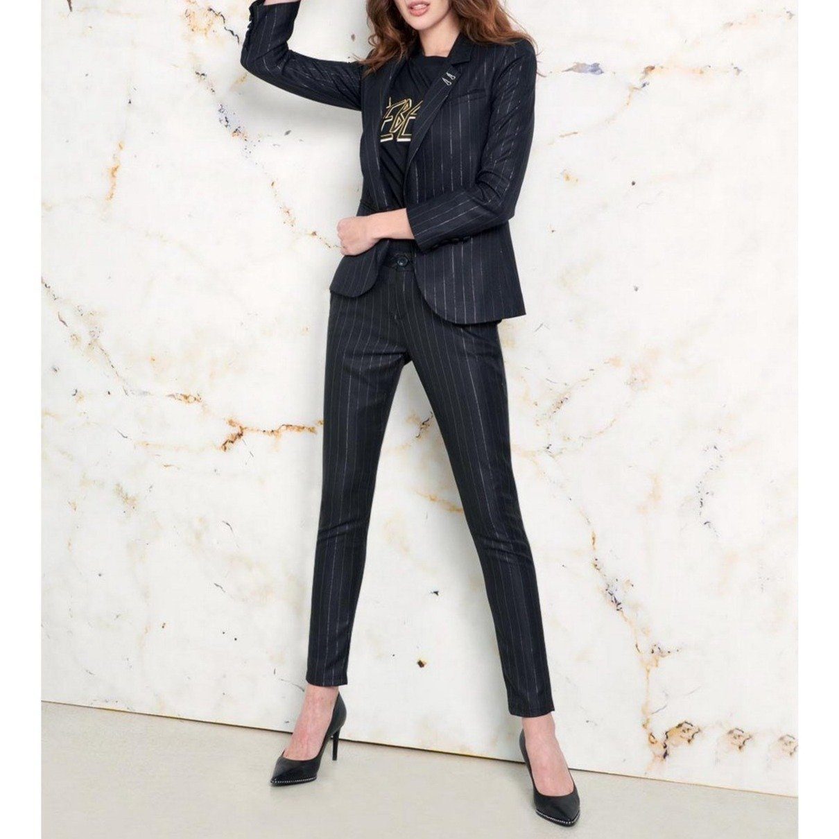 Pantalon Chino Sandy Fancy - Black Silver - Femme