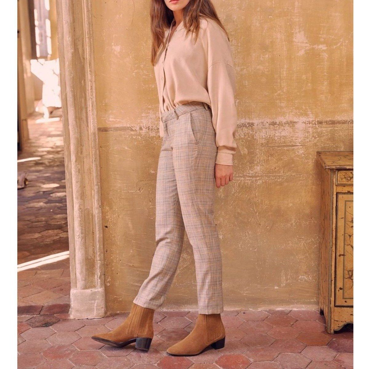 Liv Fancy Cigarette Trousers - Golden Tartan - Women