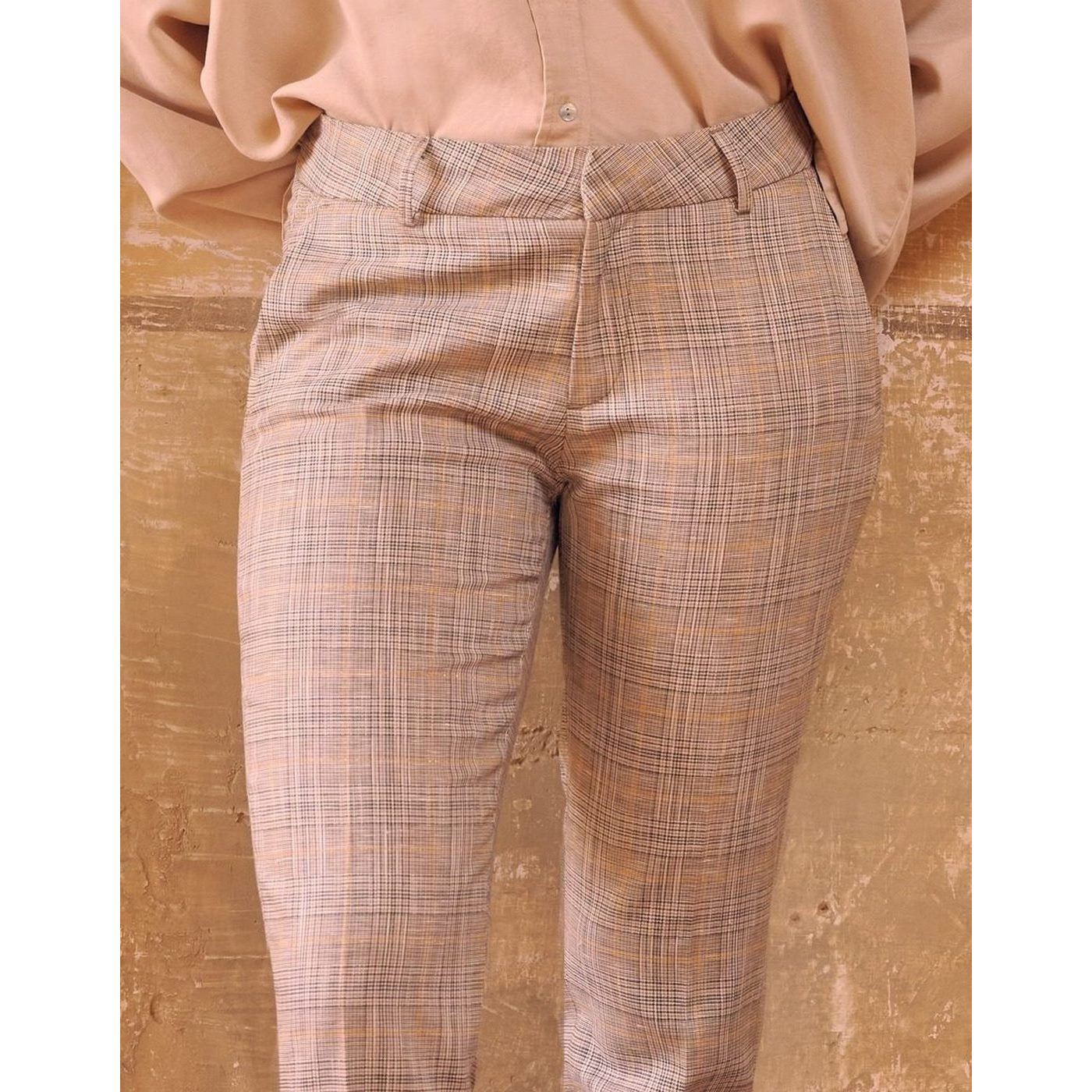 Liv Fancy Cigarette Trousers - Golden Tartan - Women