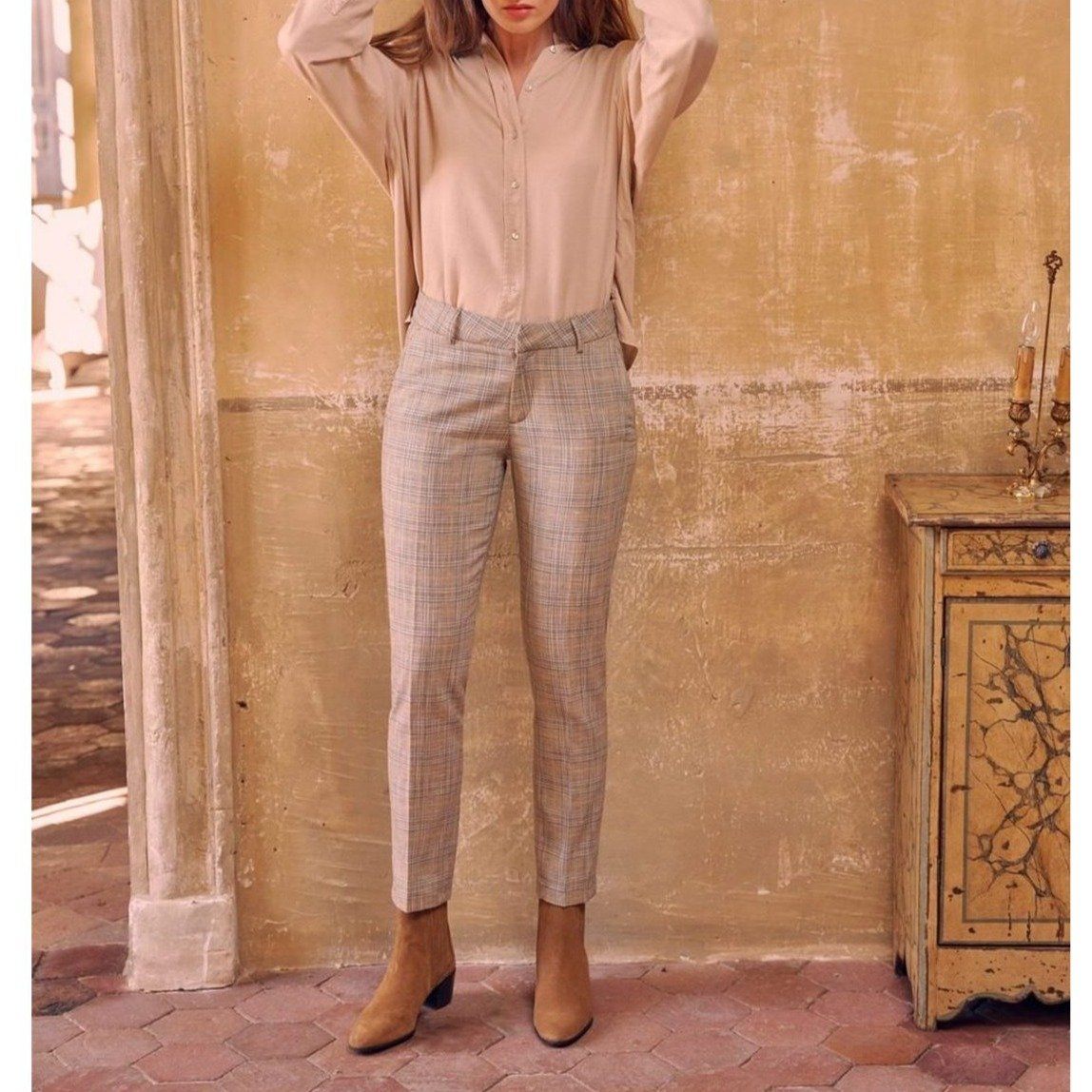 Liv Fancy Cigarette Trousers - Golden Tartan - Women
