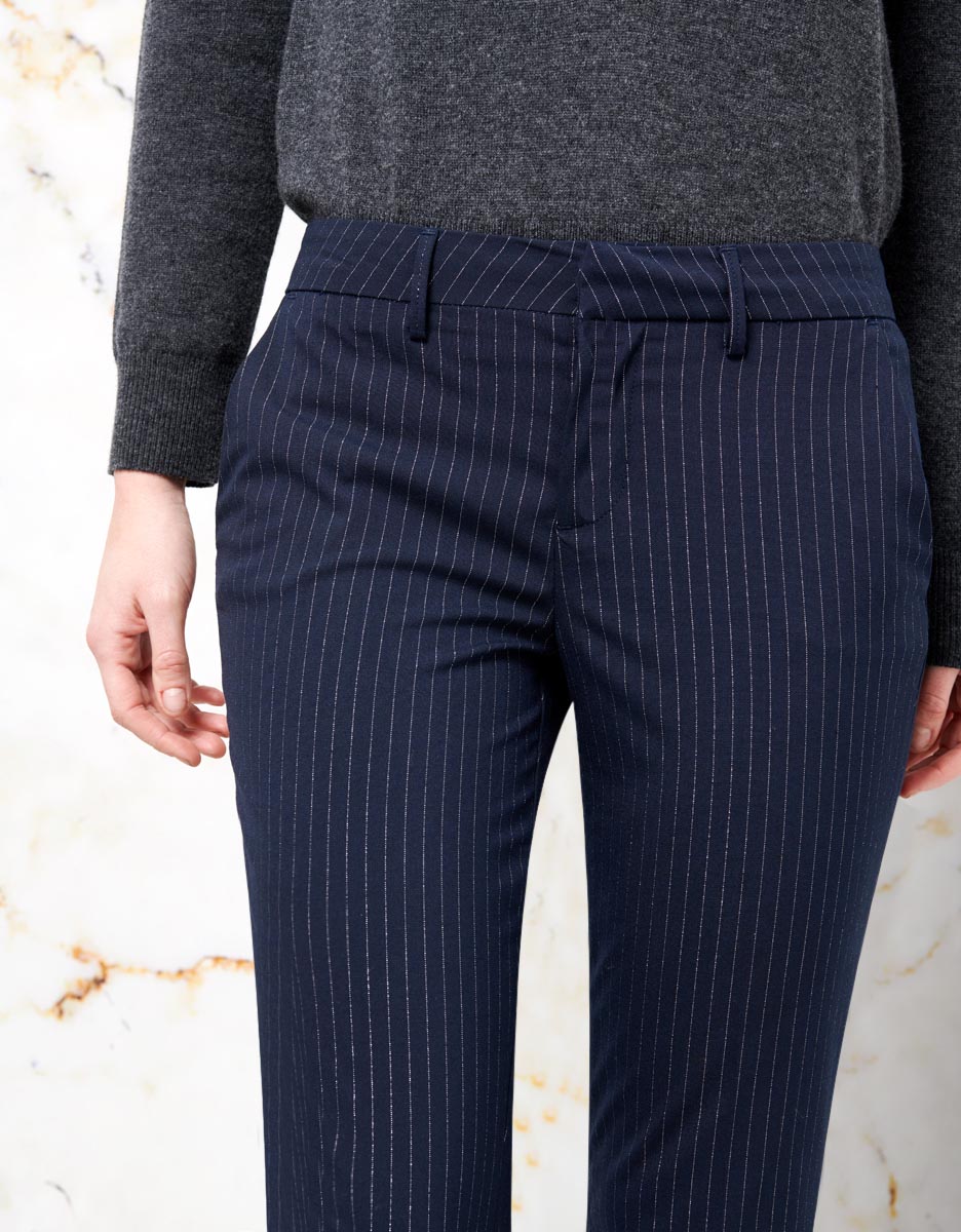 Pantalon Cigarette Lizzy Fancy - Navy Silver Stripes - Femme