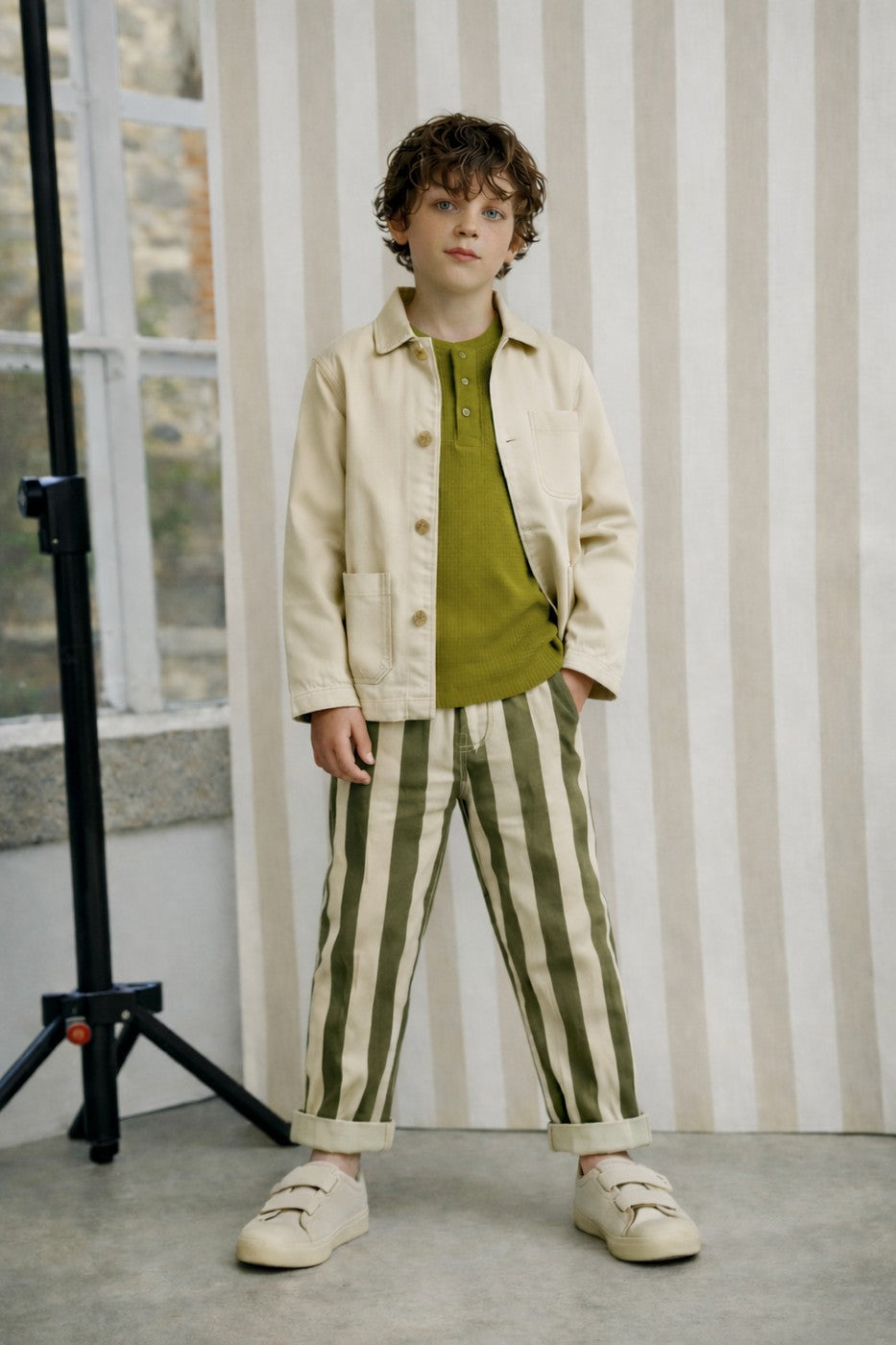 Pantalon Paul Maxi Rayures - Garçon - Olive & White