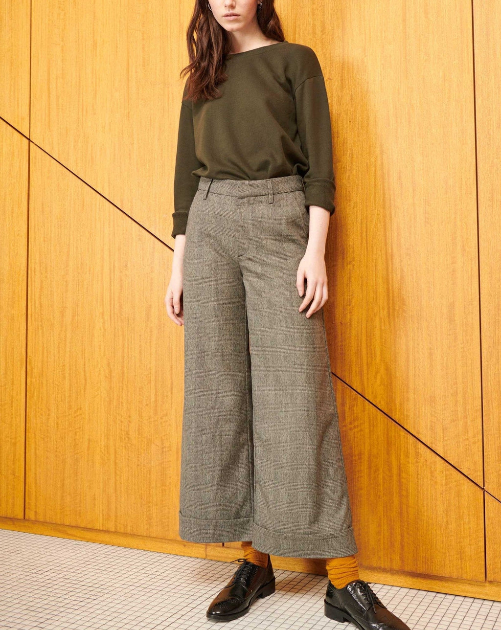 Pantalon Wide Cropped Paolo Fancy - Black Tartan - Femme