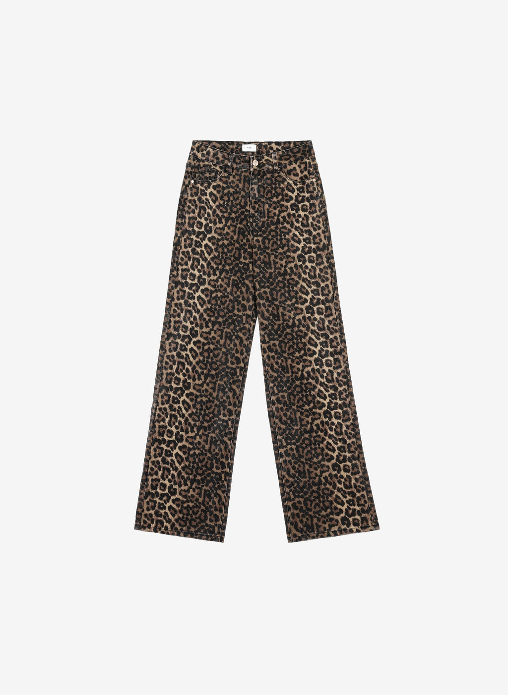 An'ge – Bukser Paramour Leopard, bukser med vidde og brun-sort leopardprint, set forfra
