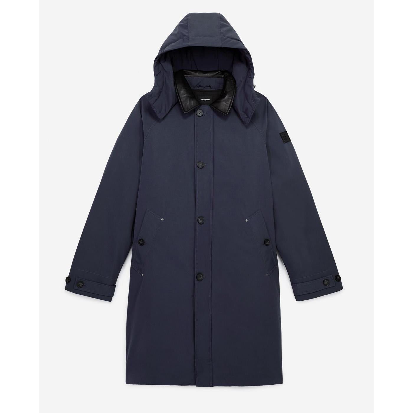 The Kooples - Parka Nylon Bleu Marine À Capuche Cuir - Homme