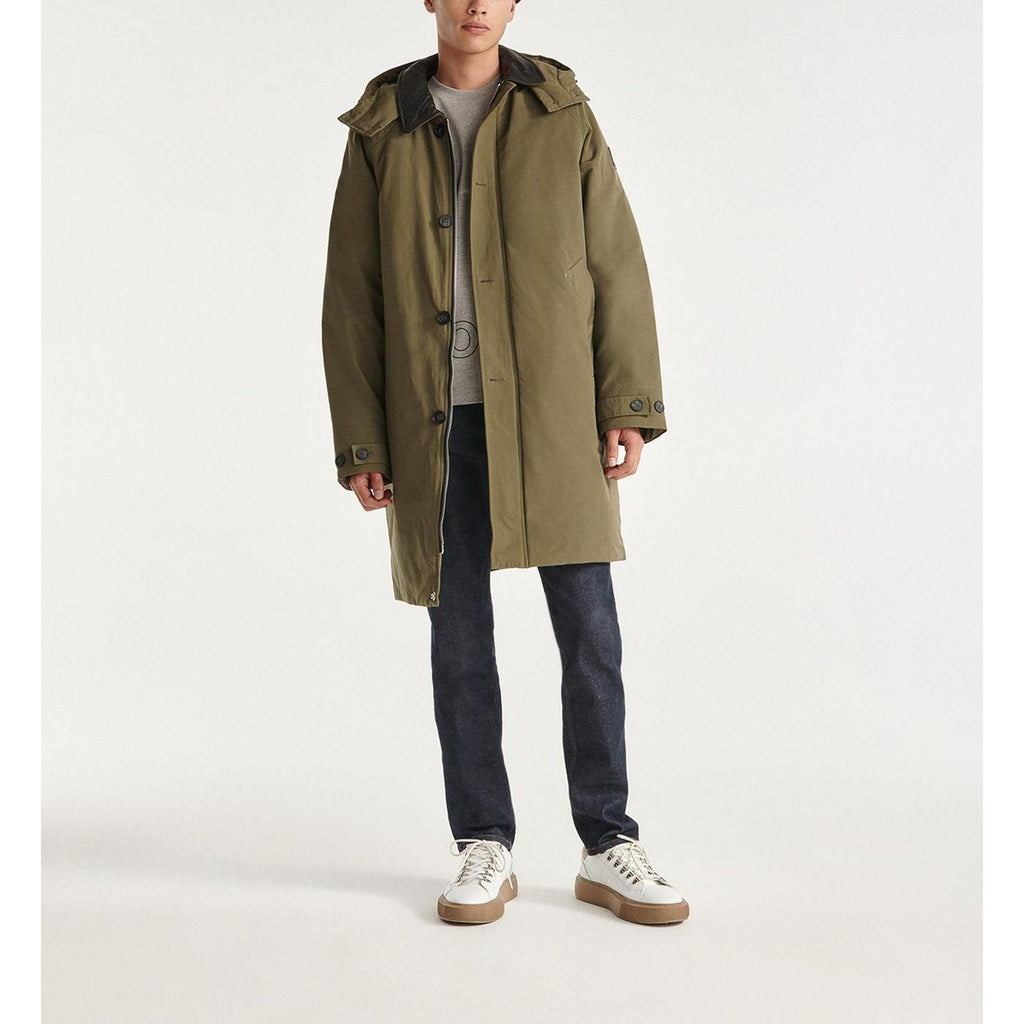 The Kooples - Khaki Green Nylon Parka With Leather Hood - Men