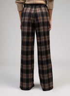 An'ge – Pantalon Patrila Marron, brown and black checked wide-leg trousers, back view