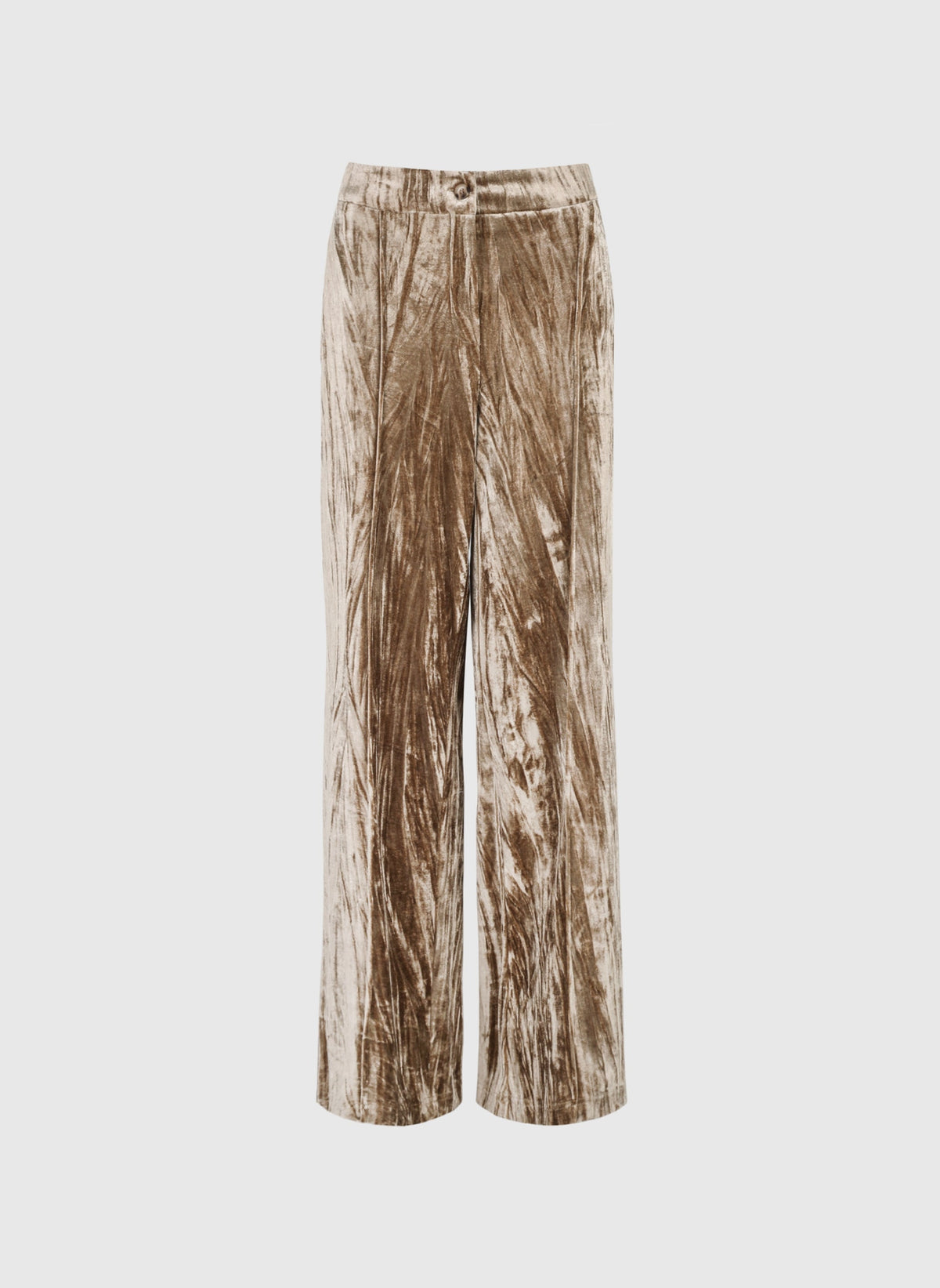 An'ge – Pantalon Patrilou Greige, pantaloni larghi in velluto stropicciato beige chiaro, vista frontale