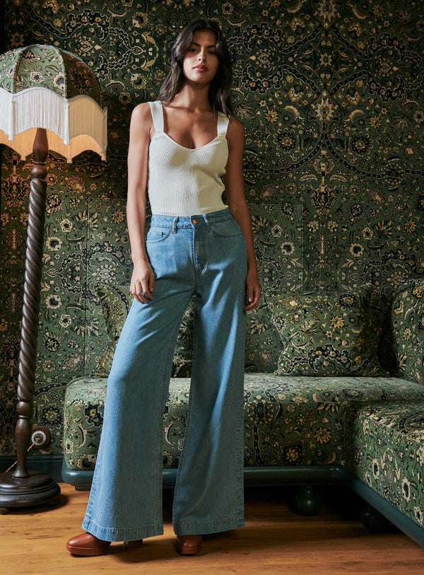 JEAN WIDE LEG BLEU PAULINE PETITE MENDIGOTE