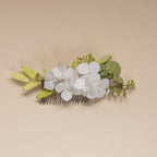 Peigne Fleurs En Papier Blanc Et Vert