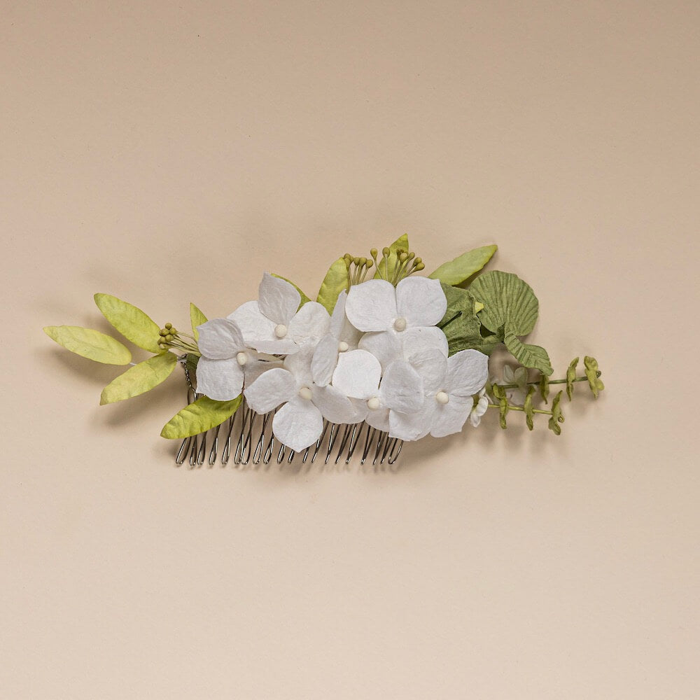 Peigne Fleurs En Papier Blanc Et Vert