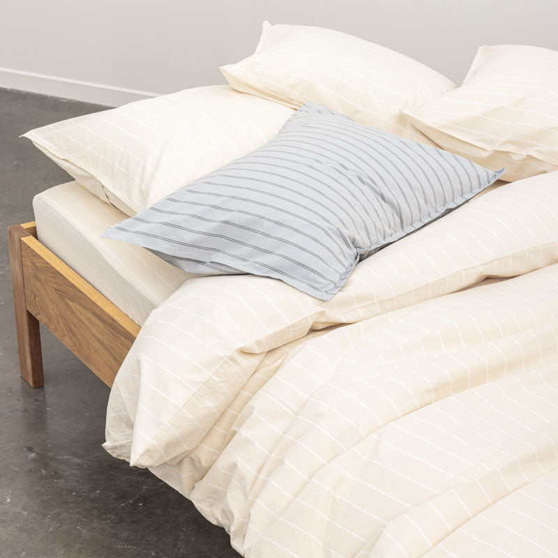 Fitted Sheet - In 300 Thread Count Washed Cotton Percale - White Beige Stripes