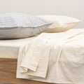 Flat Sheet - In 300 Thread Count Washed Cotton Percale - White Beige Stripes