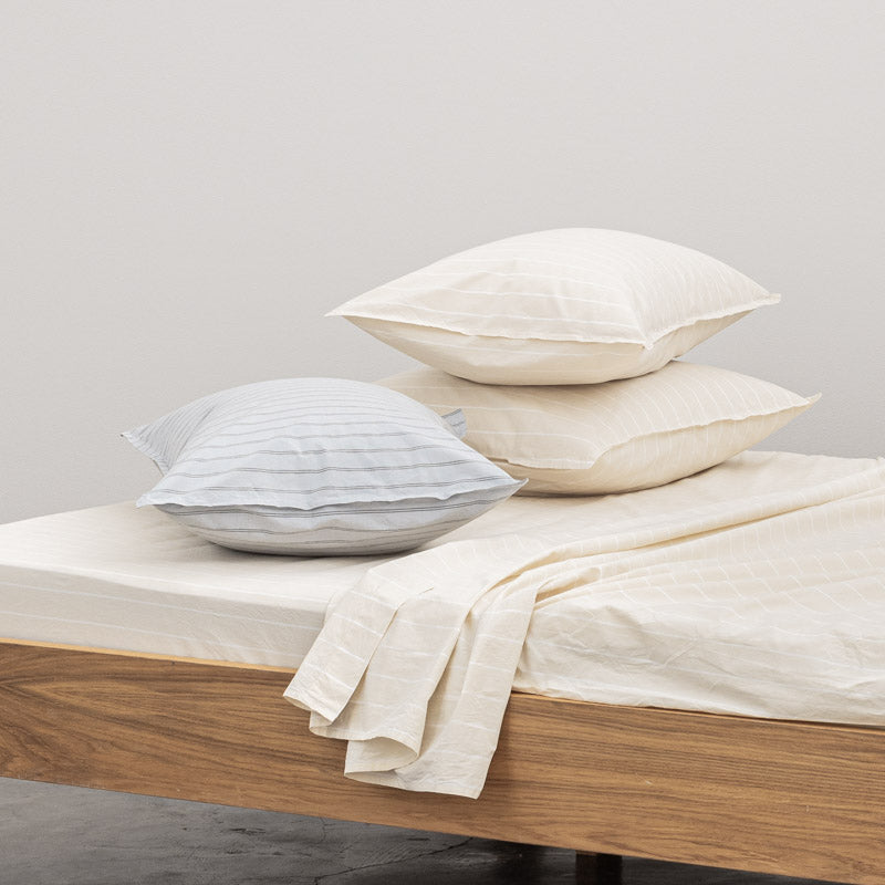 2 Pillowcases - In 300 Thread Count Washed Cotton Percale - White Beige Stripes