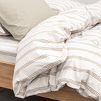 Duvet Cover - In 300 Thread Count Washed Cotton Percale - Beige Brown Stripes