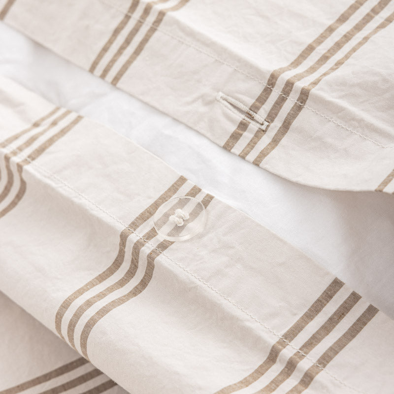 Duvet Cover - In 300 Thread Count Washed Cotton Percale - Beige Brown Stripes