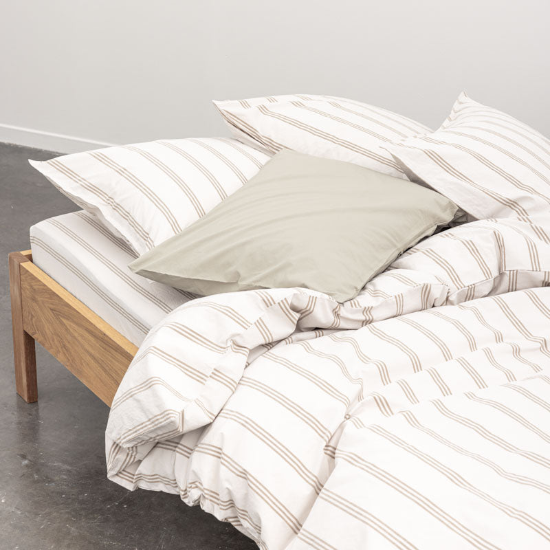 Fitted Sheet - In 300 Thread Count Washed Cotton Percale - Beige Brown Stripes
