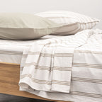 Flat Sheet - In 300 Thread Count Washed Cotton Percale - Beige Brown Stripes