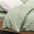 Duvet Cover - In 300 Thread Count Washed Cotton Percale - White Green Stripes