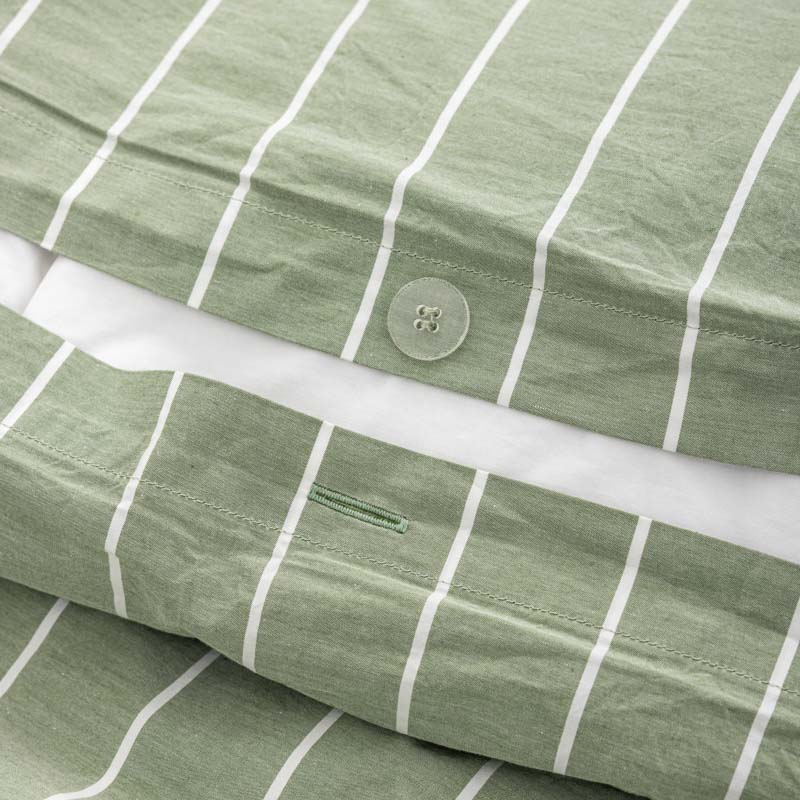 Duvet Cover - In 300 Thread Count Washed Cotton Percale - White Green Stripes