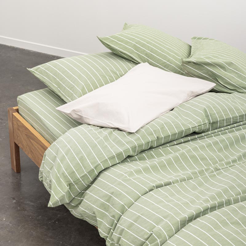 2 Pillowcases - In 300 Thread Count Washed Cotton Percale - White Green Stripes