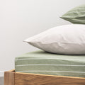 Fitted Sheet - In 300 Thread Count Washed Cotton Percale - White Green Stripes
