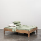 Flat Sheet - In 300 Thread Count Washed Cotton Percale - White Green Stripes