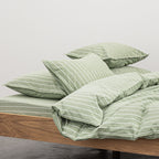 2 Pillowcases - In 300 Thread Count Washed Cotton Percale - White Green Stripes