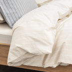 Duvet Cover - In 300 Thread Count Washed Cotton Percale - White Beige Stripes