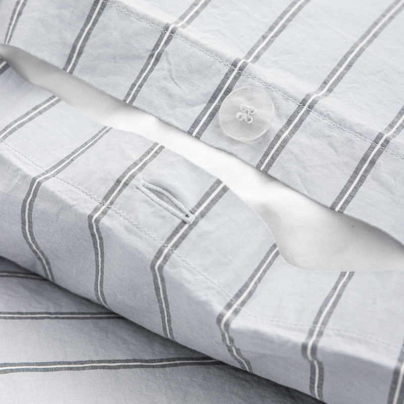 Duvet Cover - In 300 Thread Count Washed Cotton Percale - Blue Gray Stripes