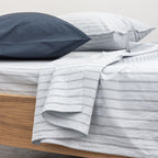 Flat Sheet - In 300 Thread Count Washed Cotton Percale - Blue Gray Stripes