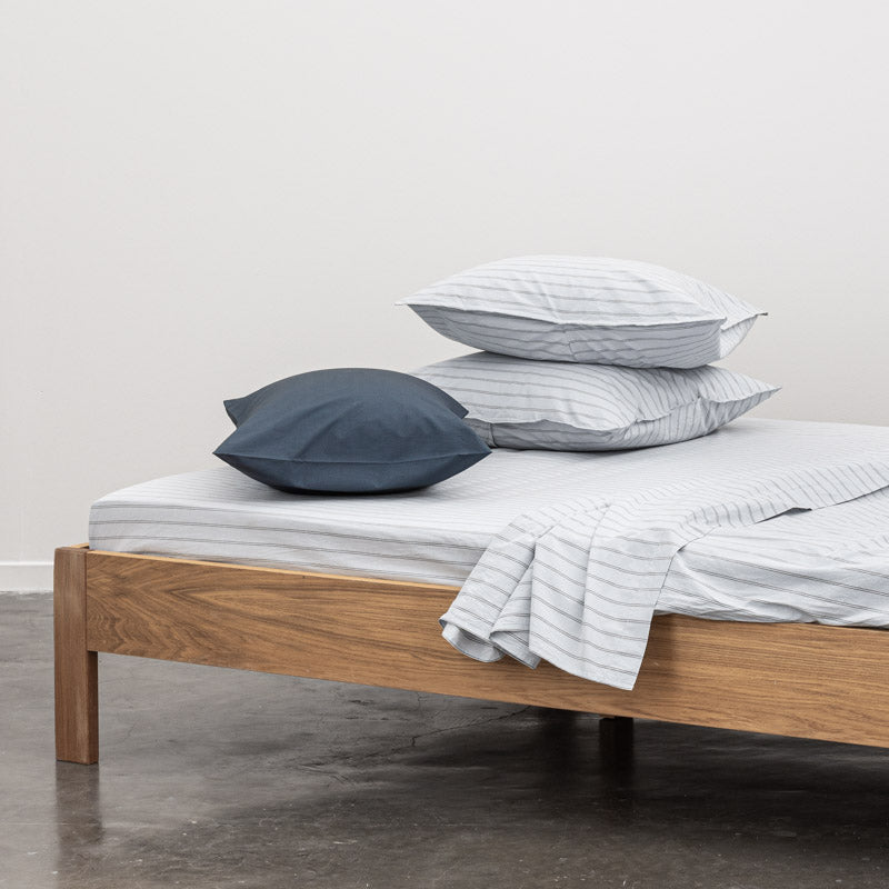 Flat Sheet - In 300 Thread Count Washed Cotton Percale - Blue Gray Stripes