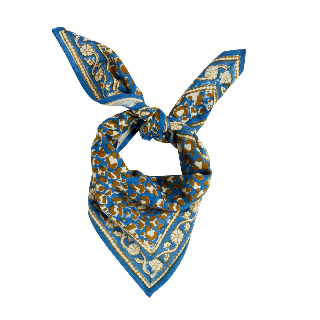 Petit Foulard Indien - Léopard Bleu Klein