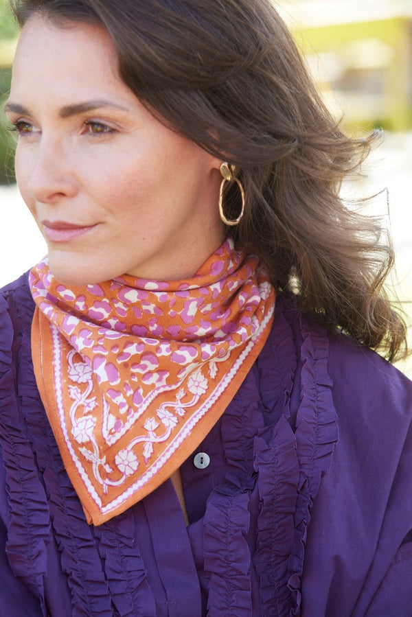 Petit Foulard Indien - Léopard Cuivre