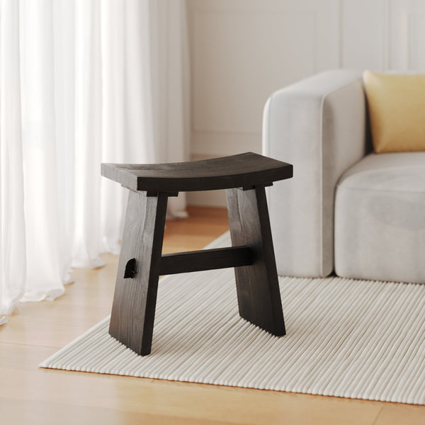 Eka - Tabouret En Bois De Teck Recyclé Peint En Noir