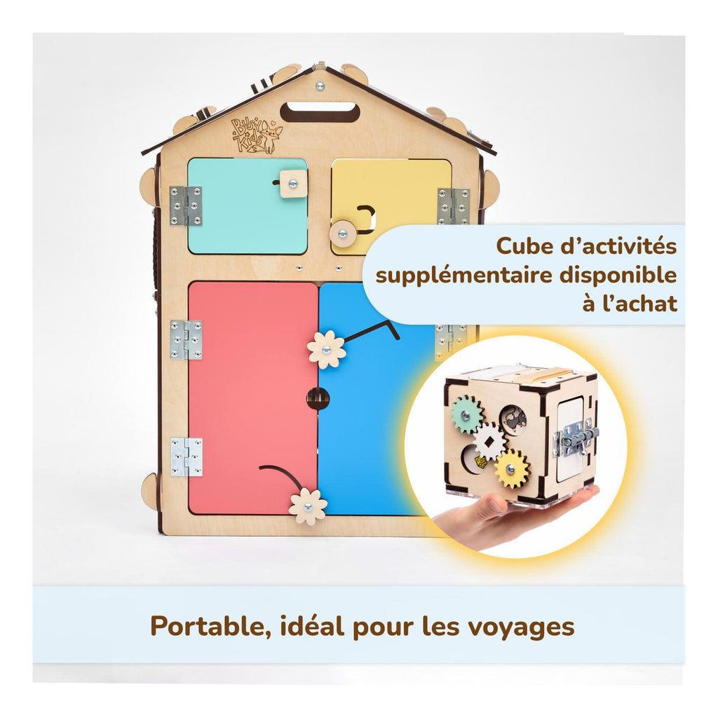 Duo Busy Board Natura Playhouse y cubo interactivo