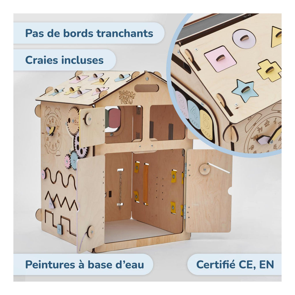 Duo Busy Board Natura Playhouse y cubo interactivo