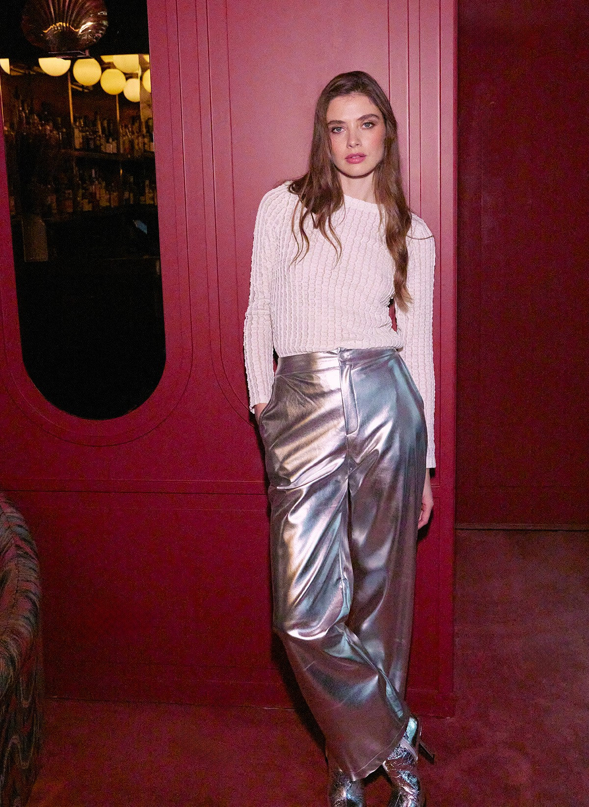 Pitty Faux Leather Straight Trousers - Silver