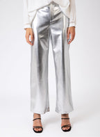 Pitty Faux Leather Straight Trousers - Silver