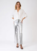 Pitty Faux Leather Straight Trousers - Silver