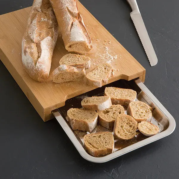 Tabla de Cortar de Bambú con Cajón de Almacenamiento - Acero Inoxidable