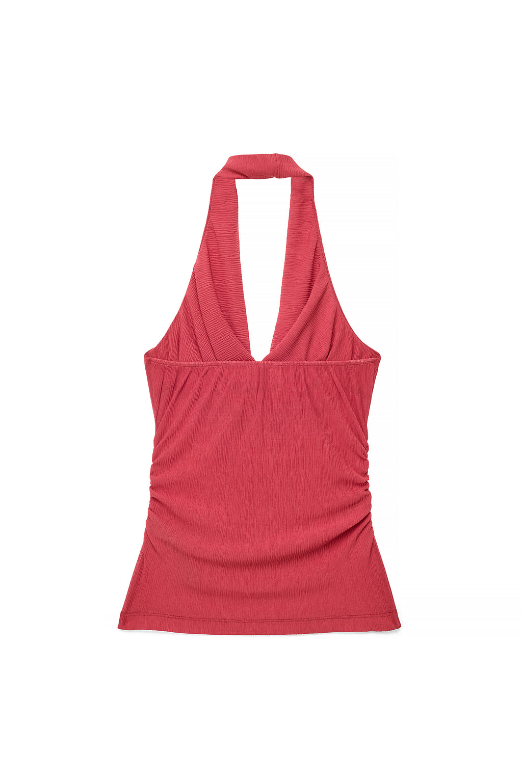 Top plisado transparente con cuello halter - Rojo