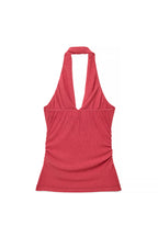 Top plisado transparente con cuello halter - Rojo
