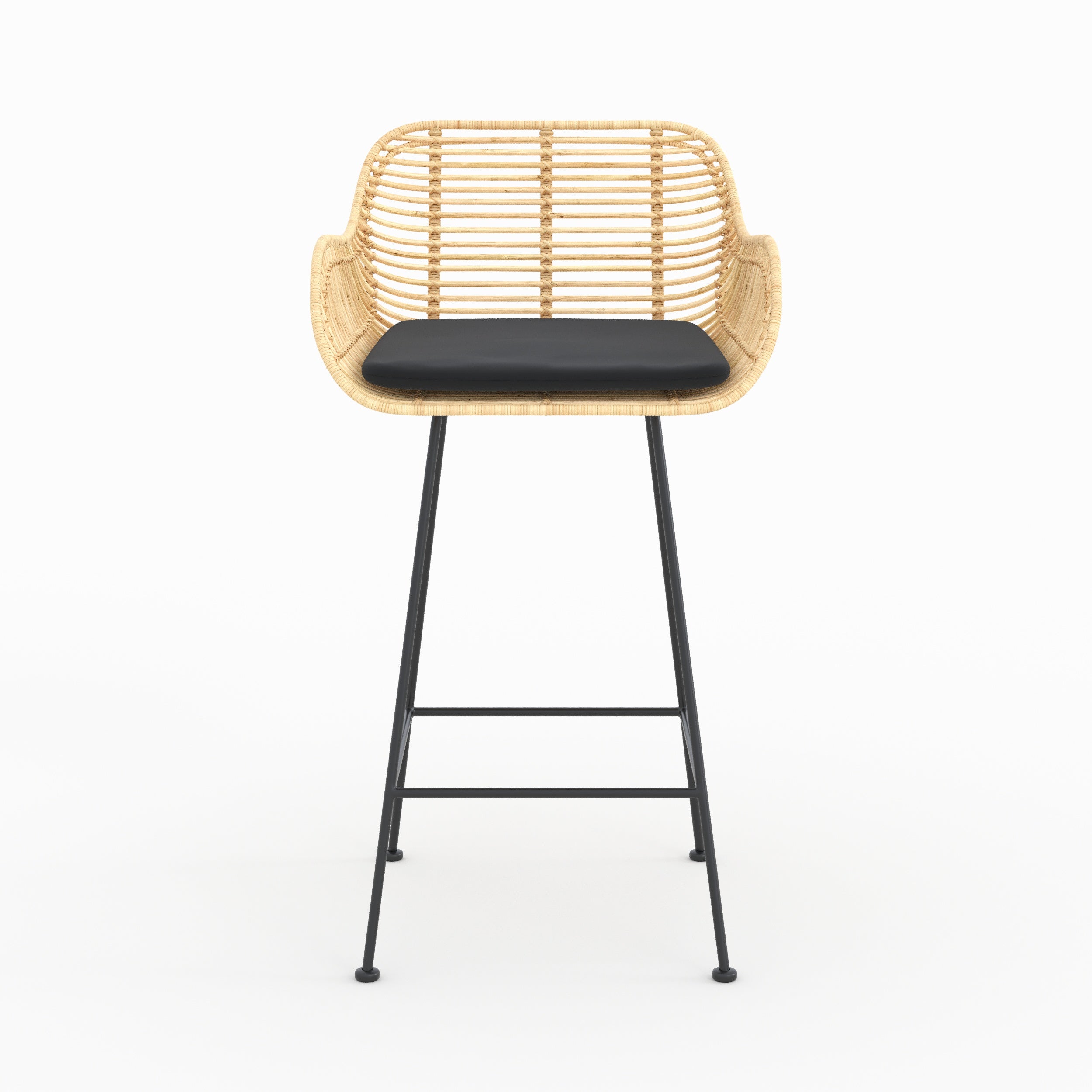 Pops - Lot De 2 Chaises Pour Îlot Central En Rotin Et Tissu Noir