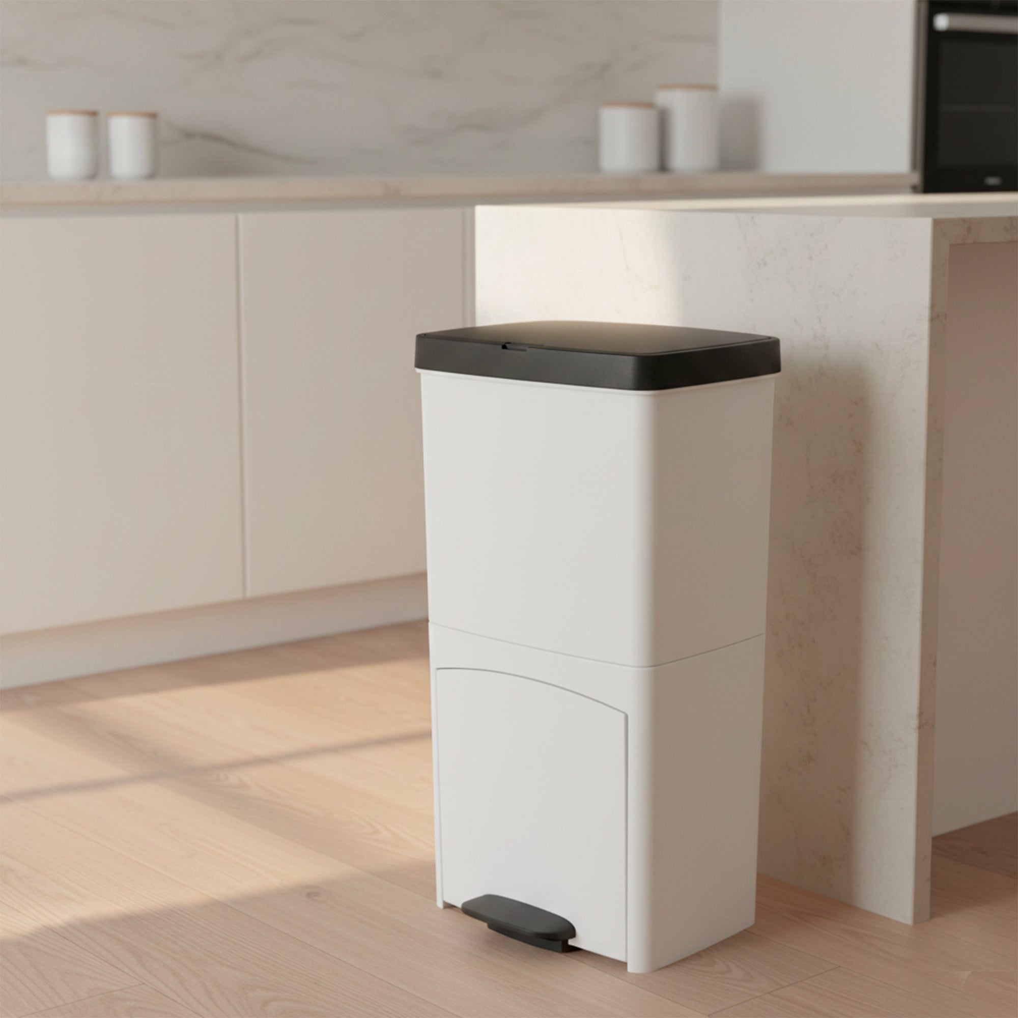 Picea - Cubo con pedal para reciclaje selectivo 70L - Blanco
