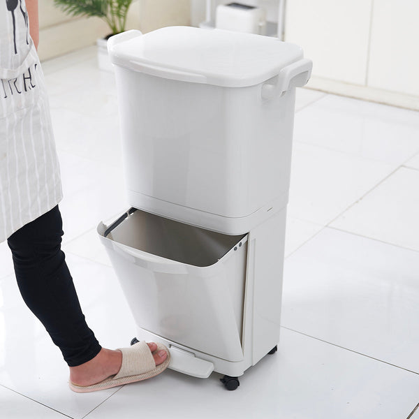 Cubo de Basura para Reciclaje 45L VALORIS de Pedal con Ruedas y Asa - Doble Compartimento 30L + 15L